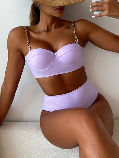 High Waist Chain Strap Bikini for Women - POWQUE URBAN STYLE