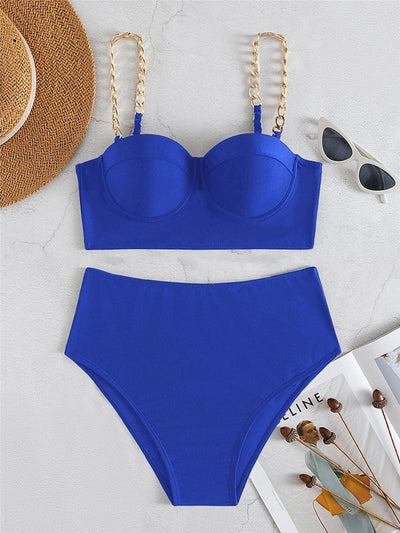 High Waist Chain Strap Bikini for Women - POWQUE URBAN STYLE