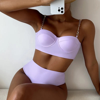 High Waist Chain Strap Bikini for Women - POWQUE URBAN STYLE