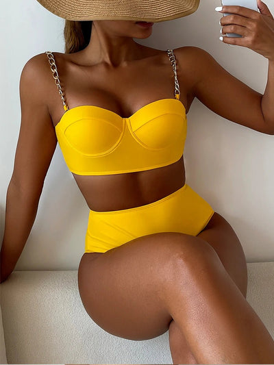 High Waist Chain Strap Bikini for Women - POWQUE URBAN STYLE