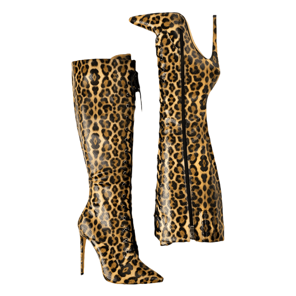 Leopard Print Knee - High Stiletto Boots - POWQUE URBAN STYLE