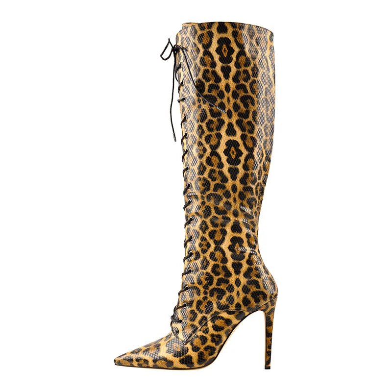 Leopard Print Knee - High Stiletto Boots - POWQUE URBAN STYLE