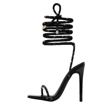 Liyke Fashion Glitter Rhinestones Women Sandals Crystal Ankle Strap High Heels Party Prom Shoes Lady Wedding Stiletto Sandalias - POWQUE URBAN STYLE