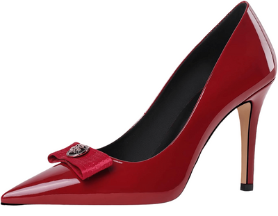 Closed-toe stiletto pumps with bow detail and pointed toe, perfect for party, work, or bridal wear – POWQUE Urban Style