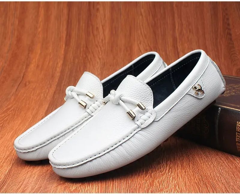 Men's Comfy White Slip - On Driving Loafers Size 48 - POWQUE URBAN STYLE