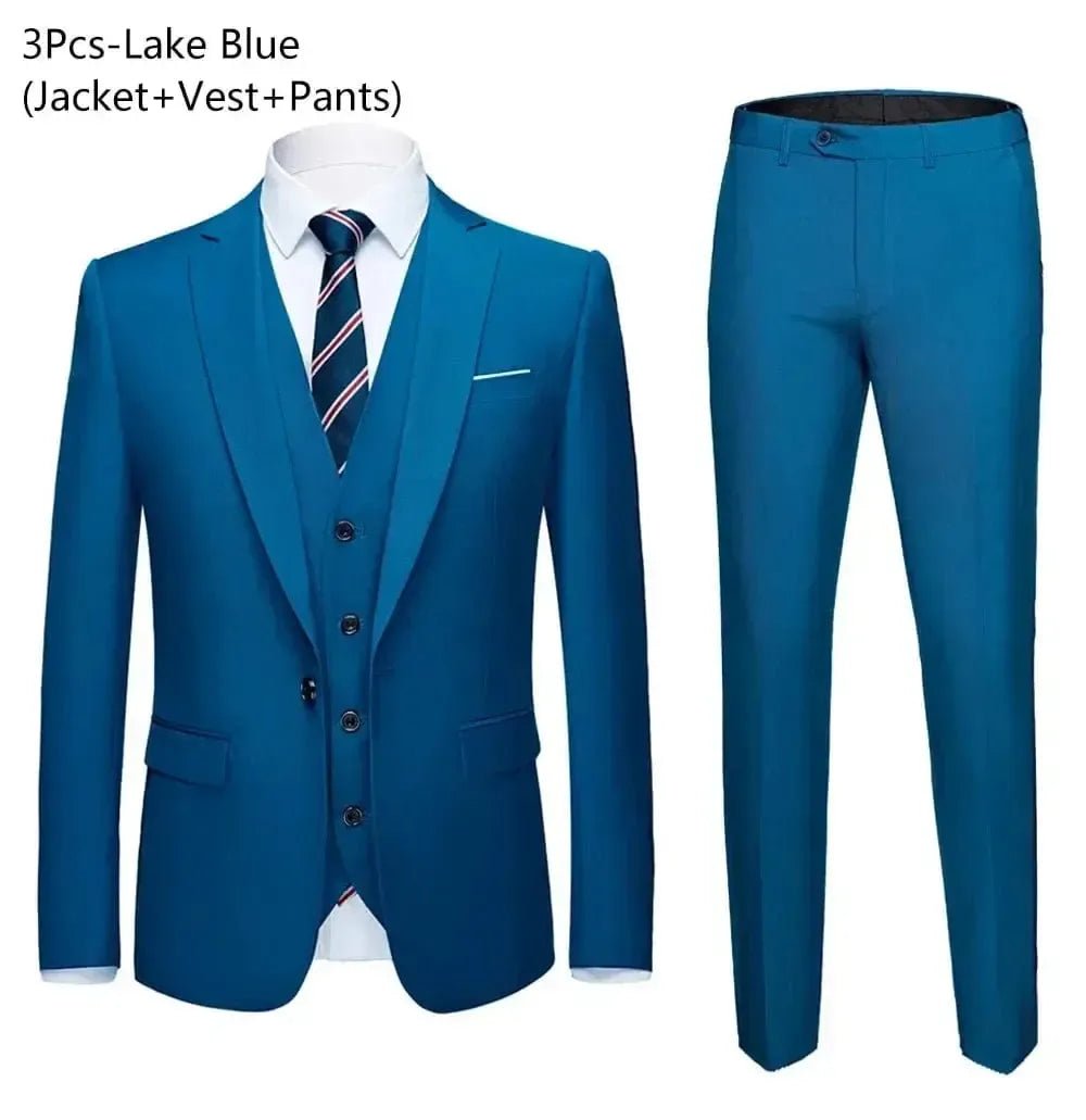 Men's Slim Fit Business Suit - 2 Piece Set - POWQUE ELITE