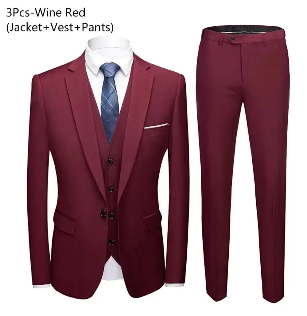 Men's Slim Fit Business Suit - 2 Piece Set - POWQUE ELITE