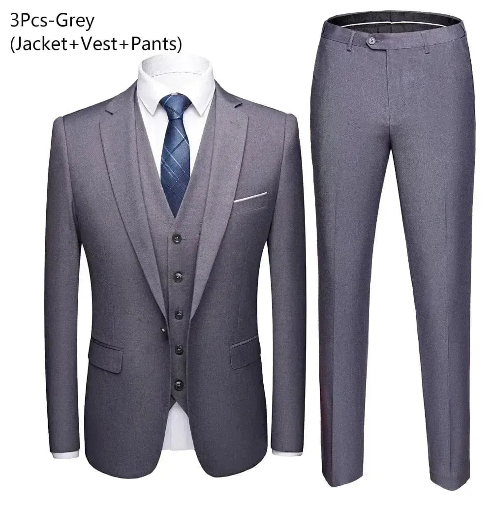 Men's Slim Fit Business Suit - 2 Piece Set - POWQUE ELITE