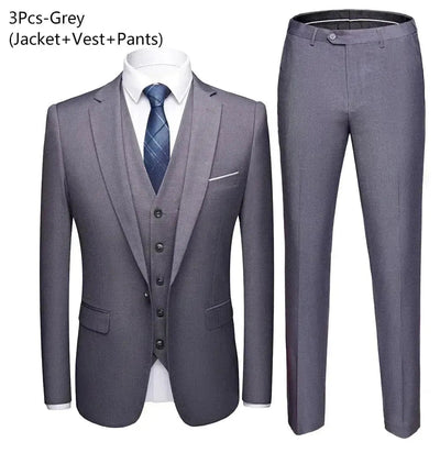 Men's Slim Fit Business Suit - 2 Piece Set - POWQUE ELITE