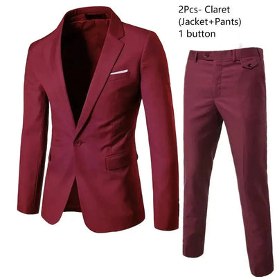 Men's Slim Fit Business Suit - 2 Piece Set - POWQUE ELITE