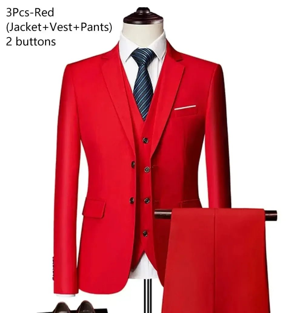 Men's Slim Fit Business Suit - 2 Piece Set - POWQUE ELITE