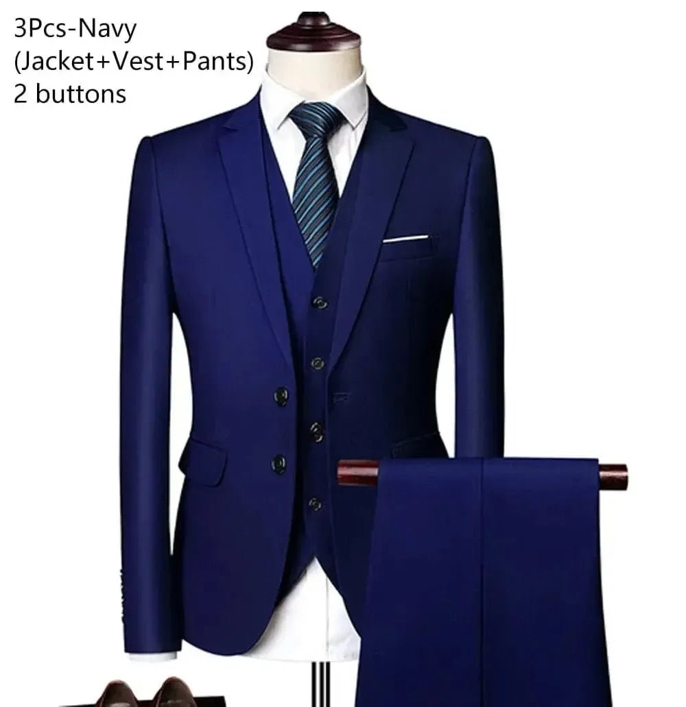 Men's Slim Fit Business Suit - 2 Piece Set - POWQUE ELITE