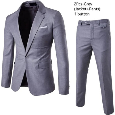 Men's Slim Fit Business Suit - 2 Piece Set - POWQUE ELITE