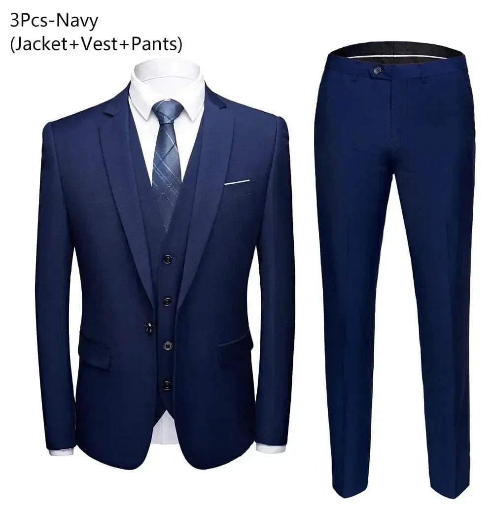 Men's Slim Fit Business Suit - 2 Piece Set - POWQUE ELITE