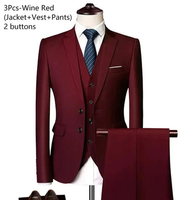 Men's Slim Fit Business Suit - 2 Piece Set - POWQUE ELITE