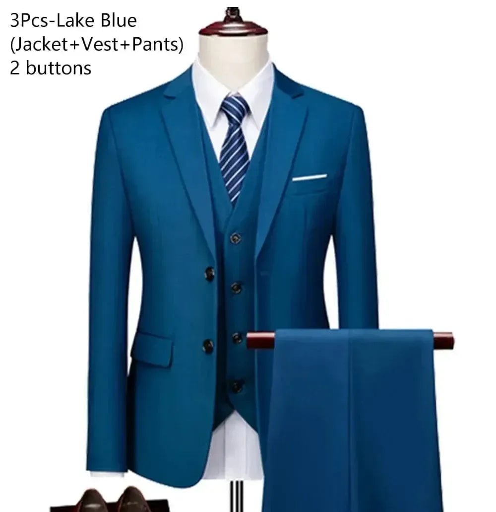 Men's Slim Fit Business Suit - 2 Piece Set - POWQUE ELITE