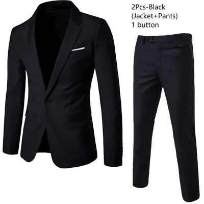 Men's Slim Fit Business Suit - 2 Piece Set - POWQUE ELITE