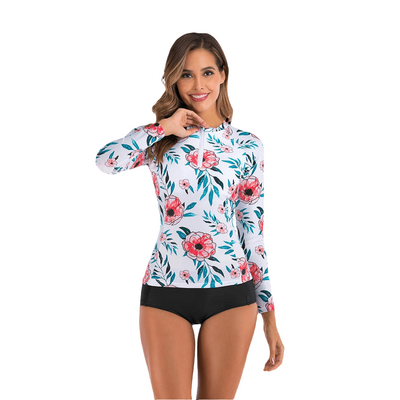 Women's striped long-sleeve surf suit with fast-drying, sun-proof fabric; separate diving swimwear – POWQUE Urban Style.