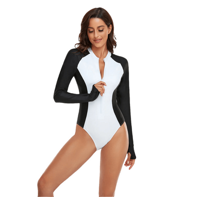 Women's striped long-sleeve surf suit with fast-drying, sun-proof fabric; separate diving swimwear – POWQUE Urban Style.