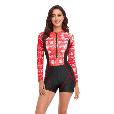 Women's striped long-sleeve surf suit with fast-drying, sun-proof fabric; separate diving swimwear – POWQUE Urban Style.