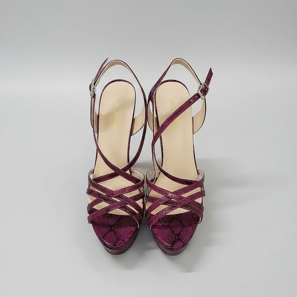 Open Toe Platform Heels with Snake Pattern - POWQUE URBAN STYLE