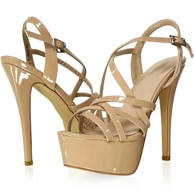 Open Toe Platform Heels with Snake Pattern - POWQUE URBAN STYLE