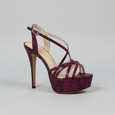 Open Toe Platform Heels with Snake Pattern - POWQUE URBAN STYLE