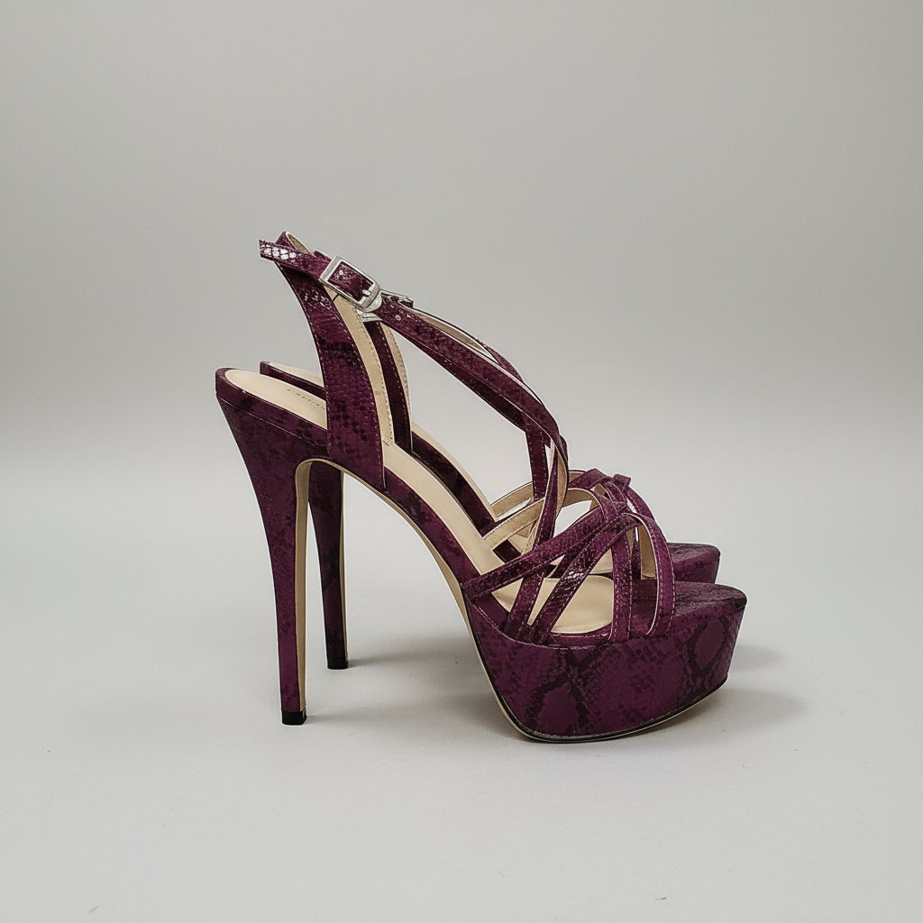 Open Toe Platform Heels with Snake Pattern - POWQUE URBAN STYLE