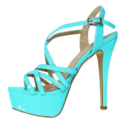 Open Toe Platform Heels with Snake Pattern - POWQUE URBAN STYLE