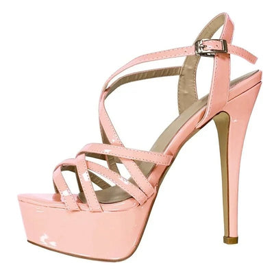 Open Toe Platform Heels with Snake Pattern - POWQUE URBAN STYLE