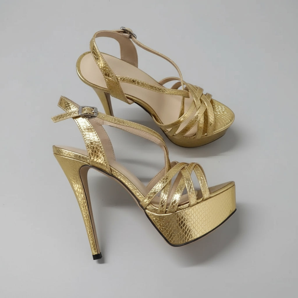 Open Toe Platform Heels with Snake Pattern - POWQUE URBAN STYLE