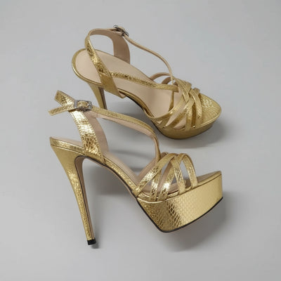 Open Toe Platform Heels with Snake Pattern - POWQUE URBAN STYLE
