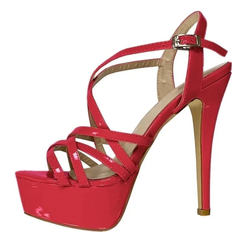 Open Toe Platform Heels with Snake Pattern - POWQUE URBAN STYLE