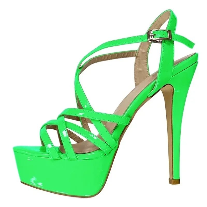 Open Toe Platform Heels with Snake Pattern - POWQUE URBAN STYLE