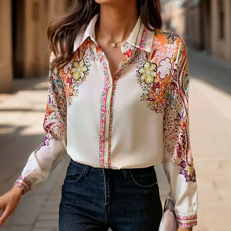 POWQUE Elegant Flower Print Blouse Women Casual Chic - POWQUE URBAN STYLE