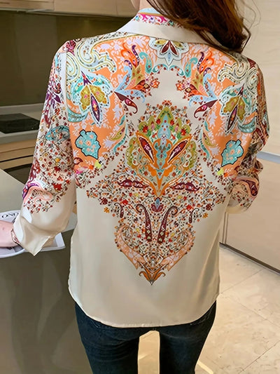 POWQUE Elegant Flower Print Blouse Women Casual Chic - POWQUE URBAN STYLE