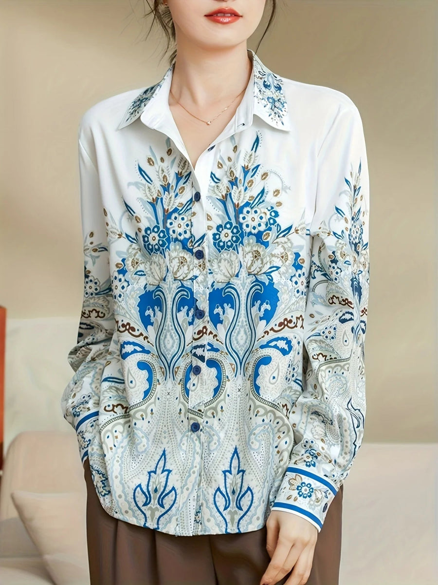 POWQUE Elegant Flower Print Blouse Women Casual Chic - POWQUE URBAN STYLE
