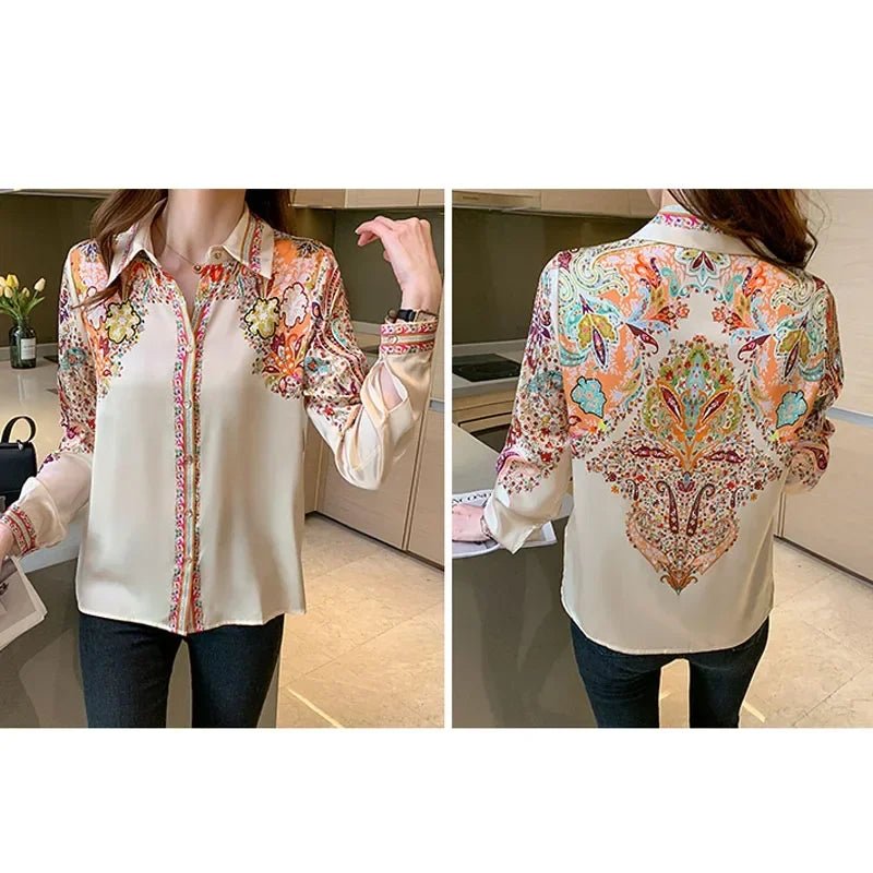 POWQUE Elegant Flower Print Blouse Women Casual Chic - POWQUE URBAN STYLE