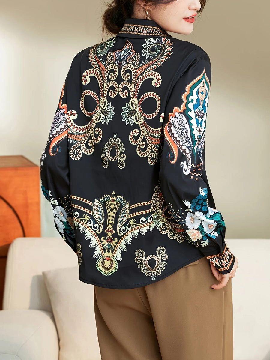 POWQUE Elegant Flower Print Blouse Women Casual Chic - POWQUE URBAN STYLE