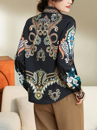 POWQUE Elegant Flower Print Blouse Women Casual Chic - POWQUE URBAN STYLE