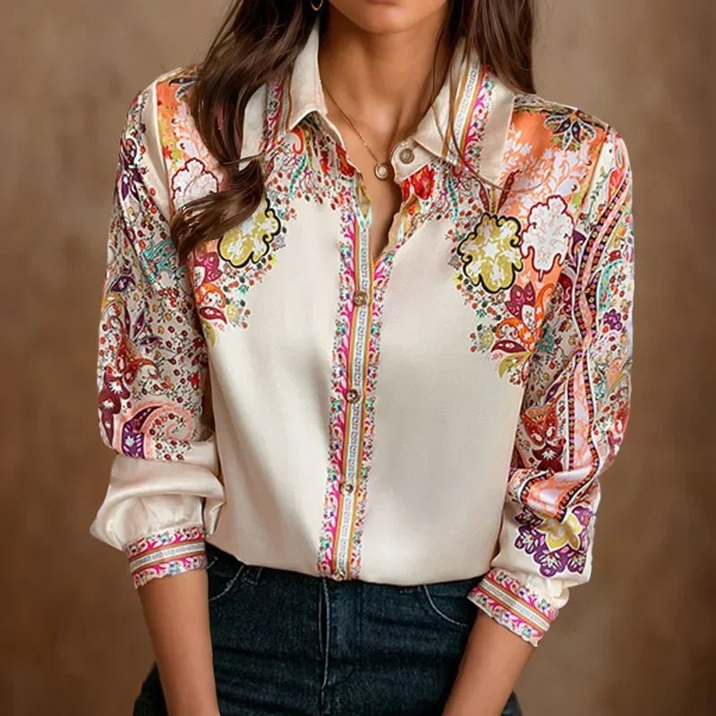 POWQUE Elegant Flower Print Blouse Women Casual Chic - POWQUE URBAN STYLE
