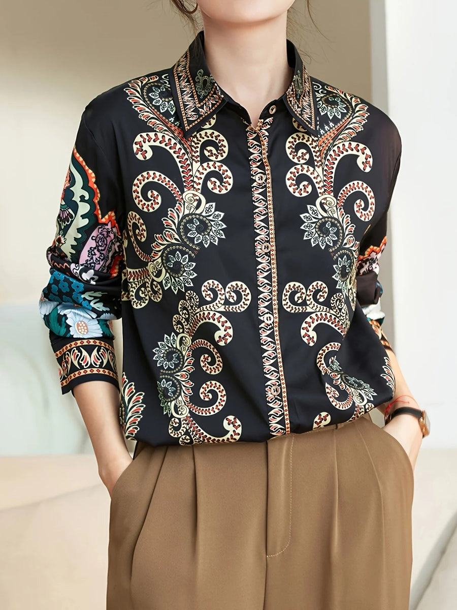 POWQUE Elegant Flower Print Blouse Women Casual Chic - POWQUE URBAN STYLE