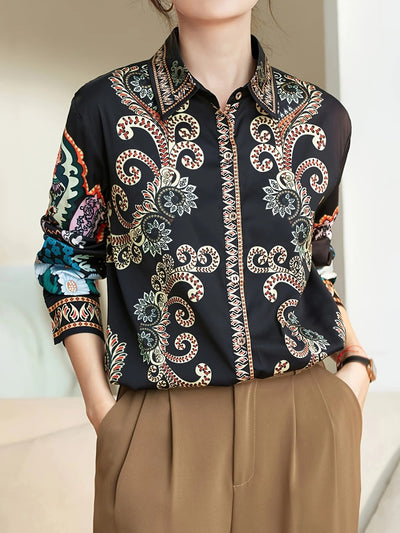 POWQUE Elegant Flower Print Blouse Women Casual Chic - POWQUE URBAN STYLE
