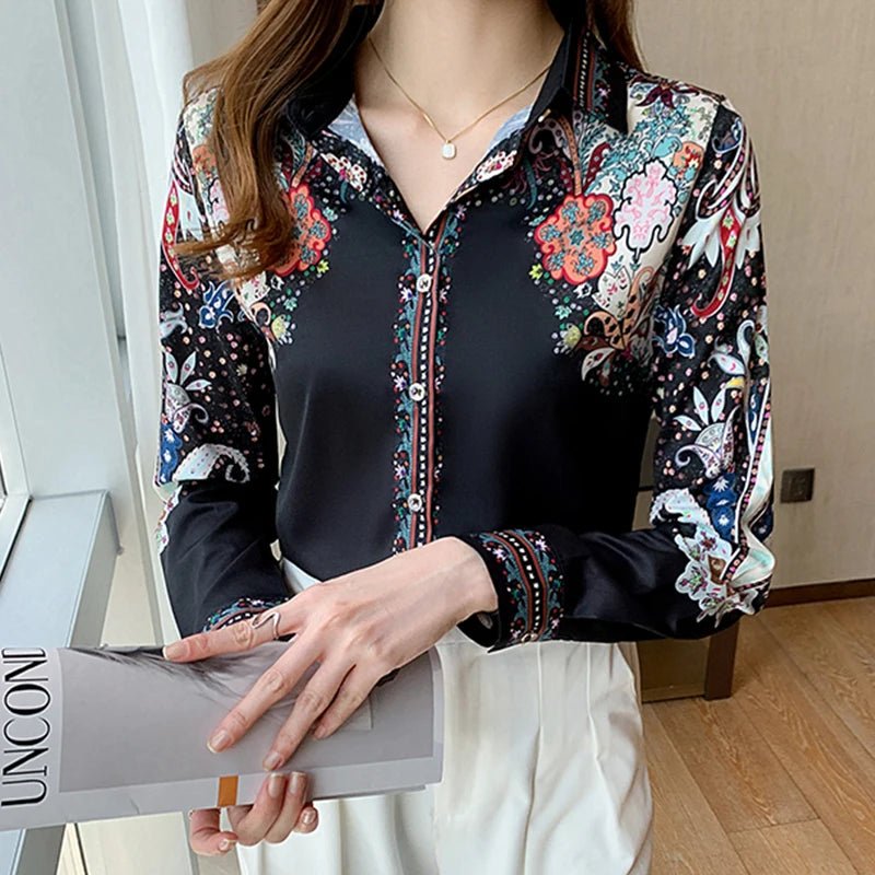 POWQUE Elegant Flower Print Blouse Women Casual Chic - POWQUE URBAN STYLE