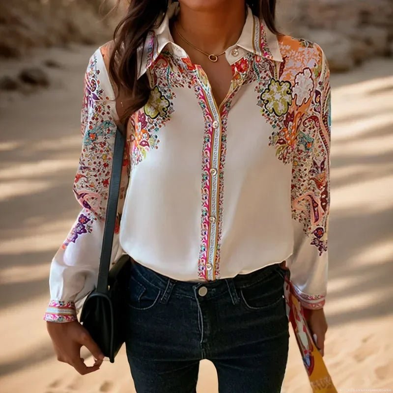 POWQUE Elegant Flower Print Blouse Women Casual Chic - POWQUE URBAN STYLE