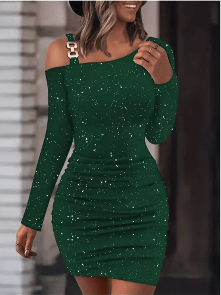 POWQUE Elegant Shiny Mini Dress for Women – Black - POWQUE URBAN STYLE