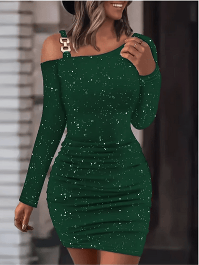 POWQUE Elegant Shiny Mini Dress for Women – Black - POWQUE URBAN STYLE