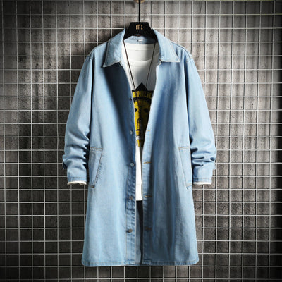 POWQUE ELITE Men's Mid - Length Denim Jacket Light Wash - POWQUE URBAN STYLE