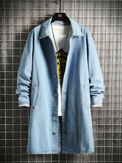 POWQUE ELITE Men's Mid - Length Denim Jacket Light Wash - POWQUE URBAN STYLE
