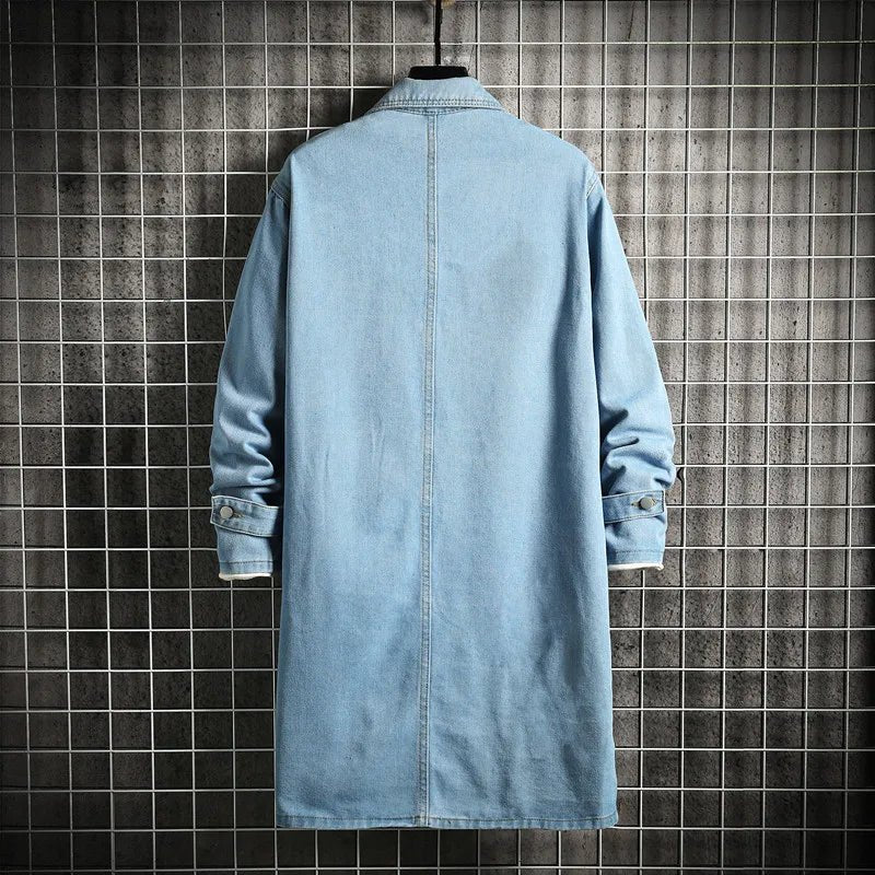 POWQUE ELITE Men's Mid - Length Denim Jacket Light Wash - POWQUE URBAN STYLE